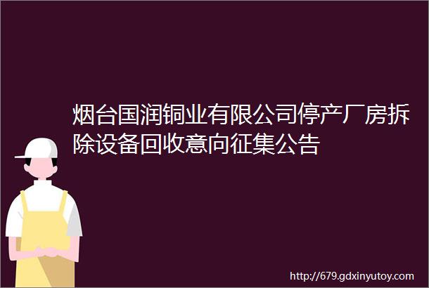 烟台国润铜业有限公司停产厂房拆除设备回收意向征集公告